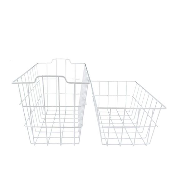 White Wire Steel Basket 2 PC Home Storage Set - Picture 2 of 3